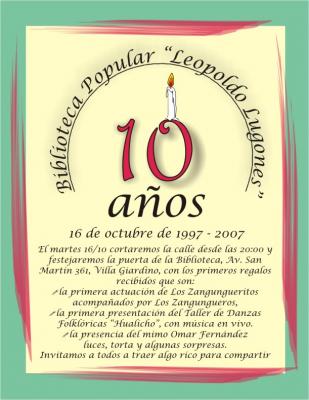 Biblioteca Popular Leopoldo Lugones : Diez años
